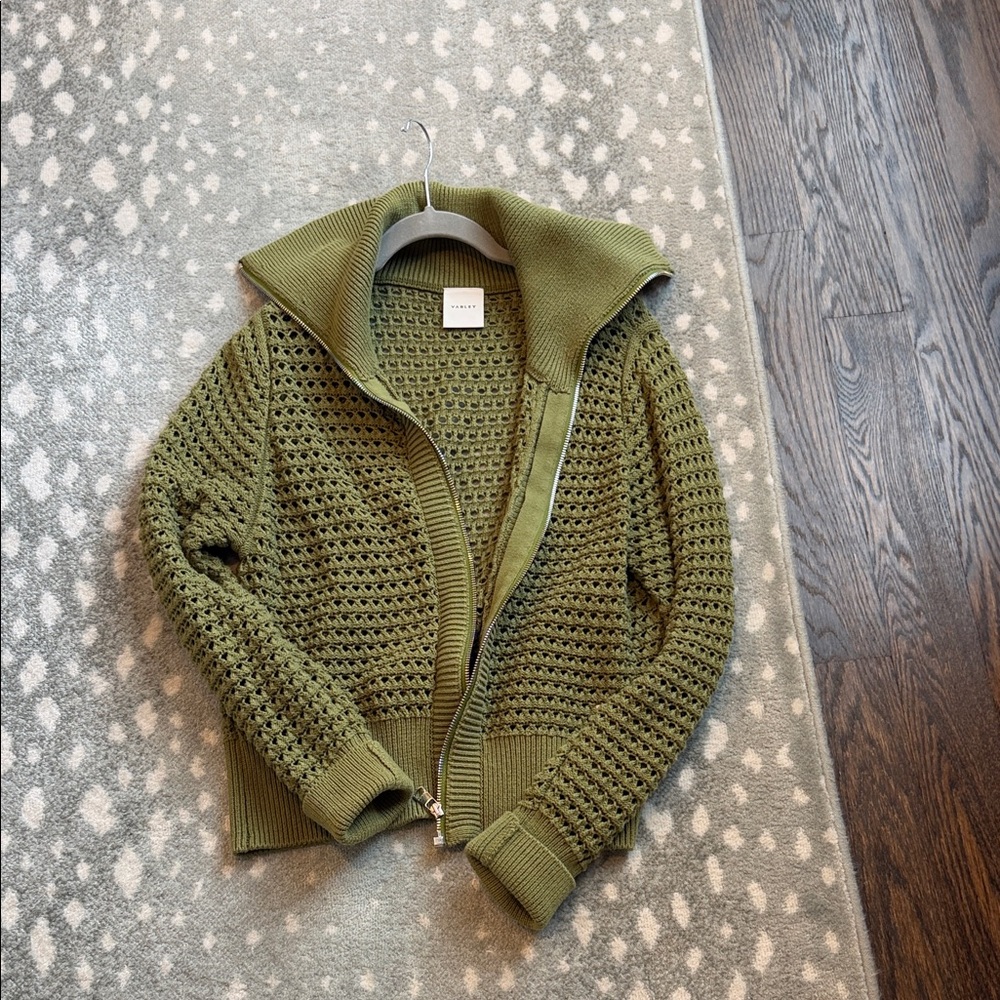 Green Knit Zip-Up Sweater - varley, size medium